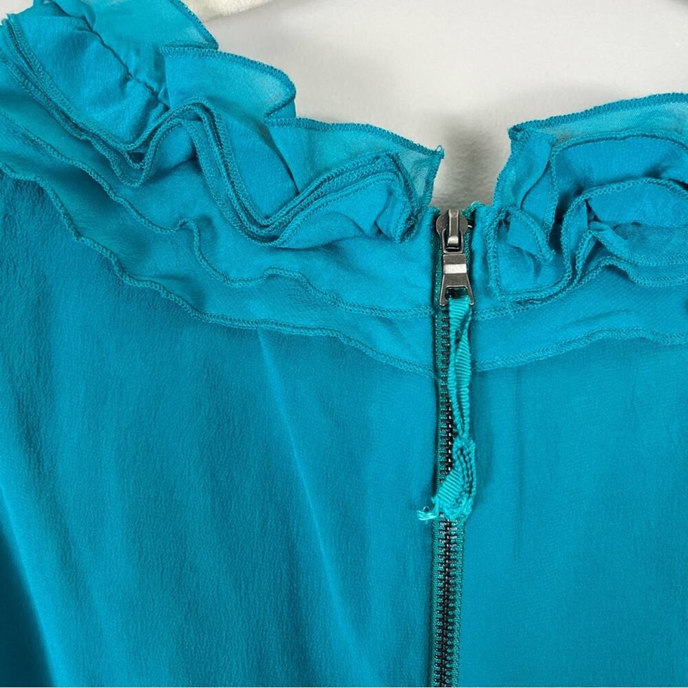 T. Tahari Blue Silk Tank Top Ruffles Office Siren Business Work Women's Size XS - Picture 6 of 8